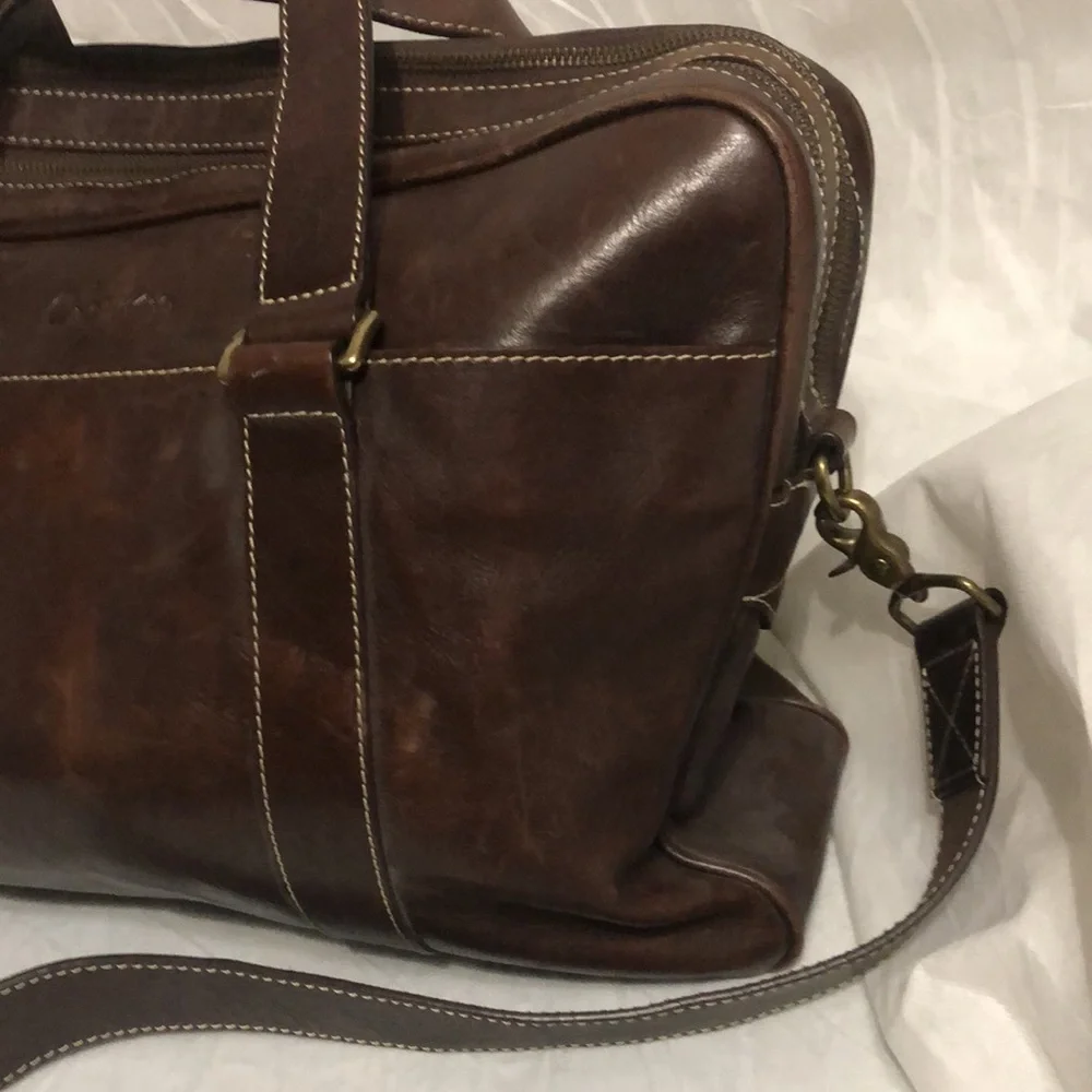 Cole Haan Brown Leather Duffel Briefcase Shoulder Bag